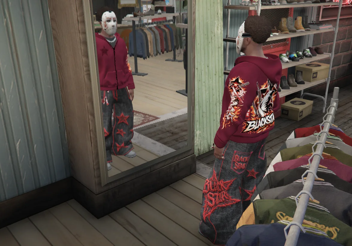 Crimson hoodie and denim