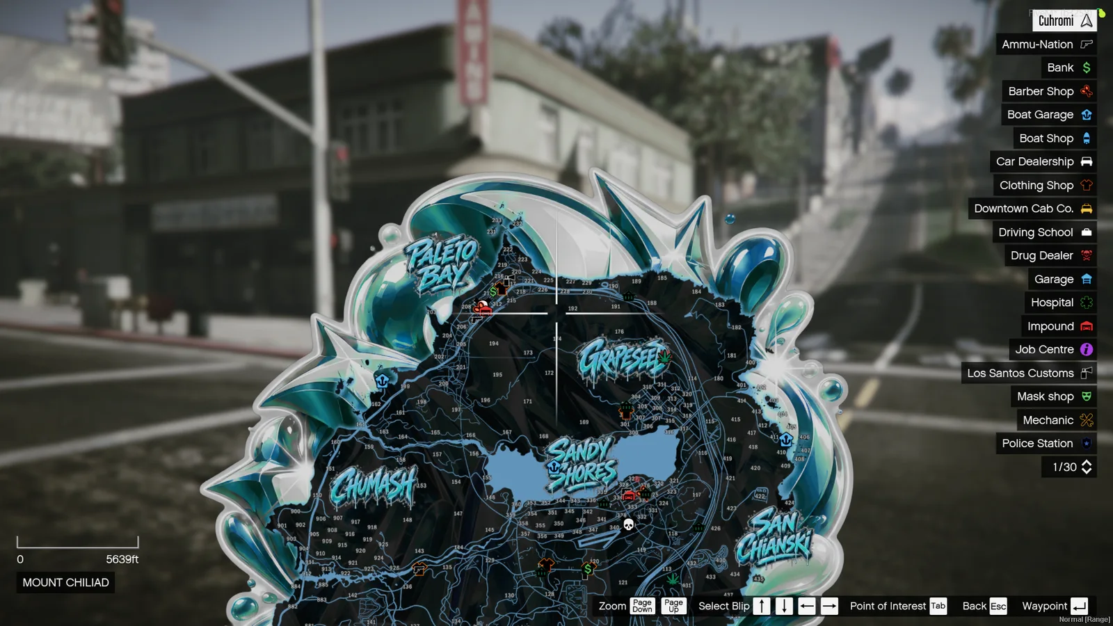 Icy blue illustrated Los Santos map